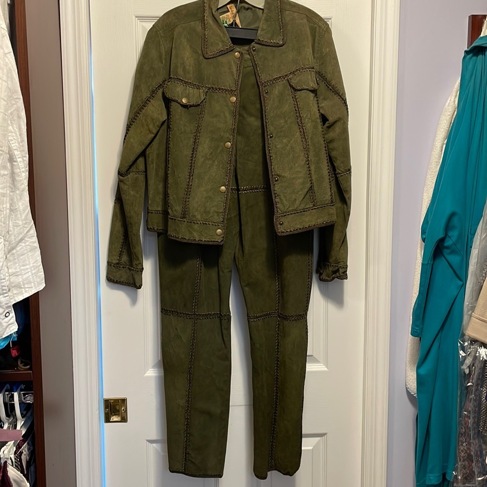Green Suede Pants Suit